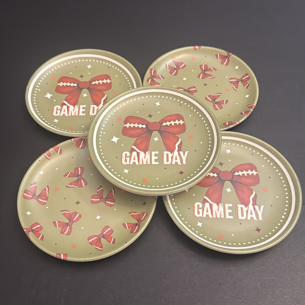 6pc GAME DAY 100% Melamine Appetizer Plates -Green/Brown